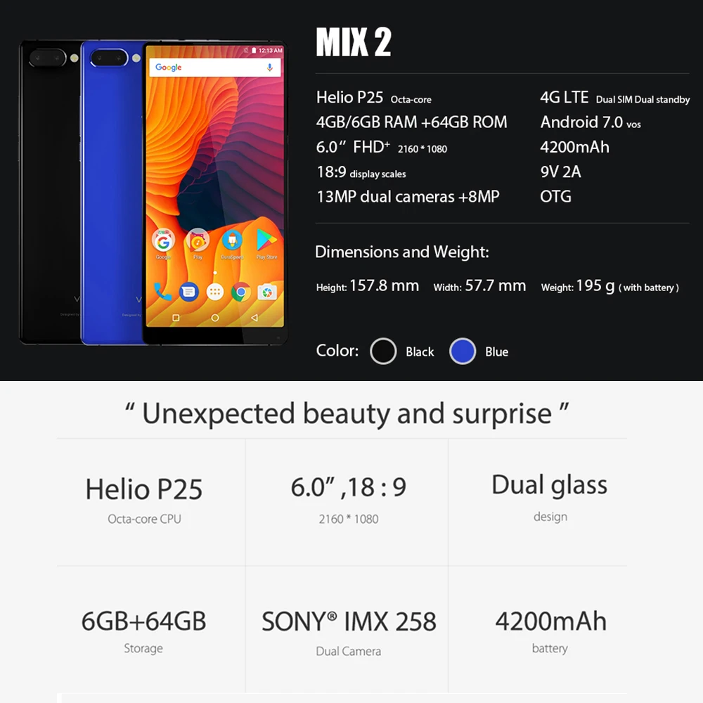 Vernee MIX 2 4G LTE мобильный телефон Helio P25 Octa Core 6 ГБ + 64 Гб 13 МП 5 Мп 'ཎ:9 полноэкранная