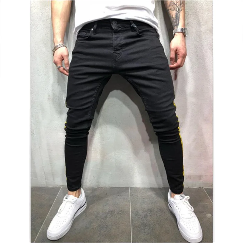 Men Stylish Jeans Biker Slim Straight Hip Hop Denim Trousers Fashion Skinny 2019 Elastic Ripped pocket streetwear jeans | Мужская одежда