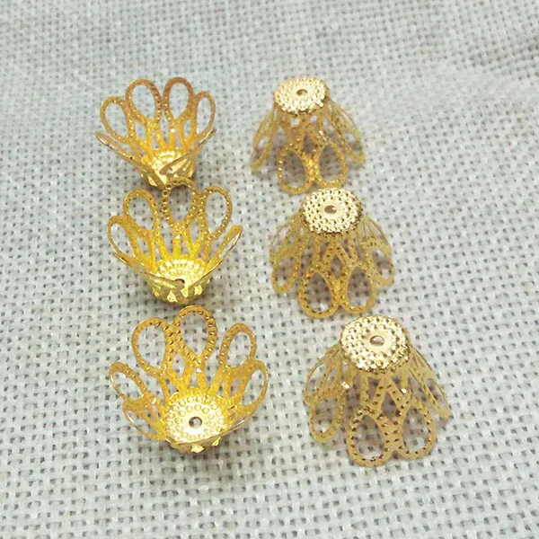 15x12mm gold Серьги с кисточками, шапки, ожерелье, Обжимные бусины, концы, клетка, бусы на шнурок, верх, разделитель, шнур, текстурированные застежки, простой дизайн, фурнитура, элегантный - Цвет: 15x12mm gold