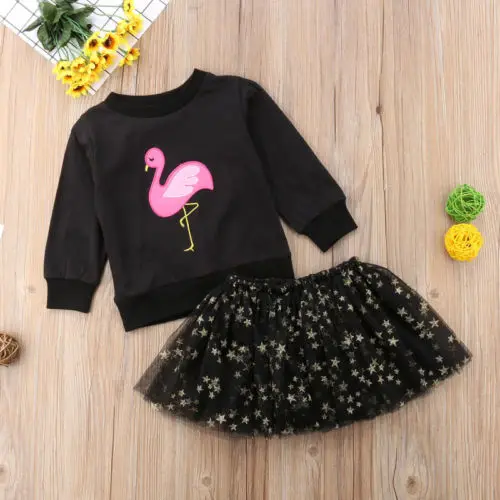 Осенний милый свитер с длинными рукавами и рисунком фламинго для маленьких