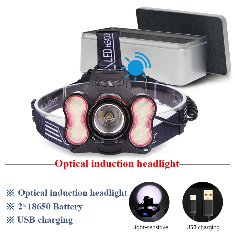 Ночной езды датчик налобный фонарь usb светодиодный cree xml t6 фар кемпинг cob
