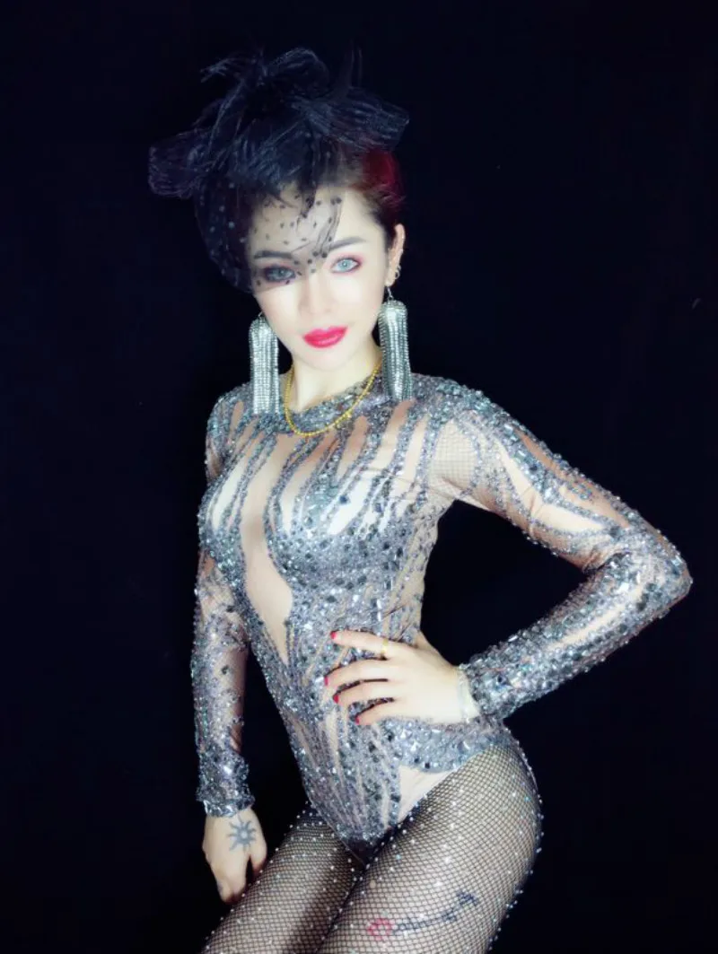 Sexy Stage Bodysuit Sparkly Rhinestones Jumpsuit Women for Christmas Celebrate Nightclub Clothing Performance Stage Costumes