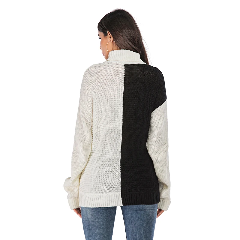 Женские вязаные свитера с высоким воротом CINESSD синий и желтый Повседневный