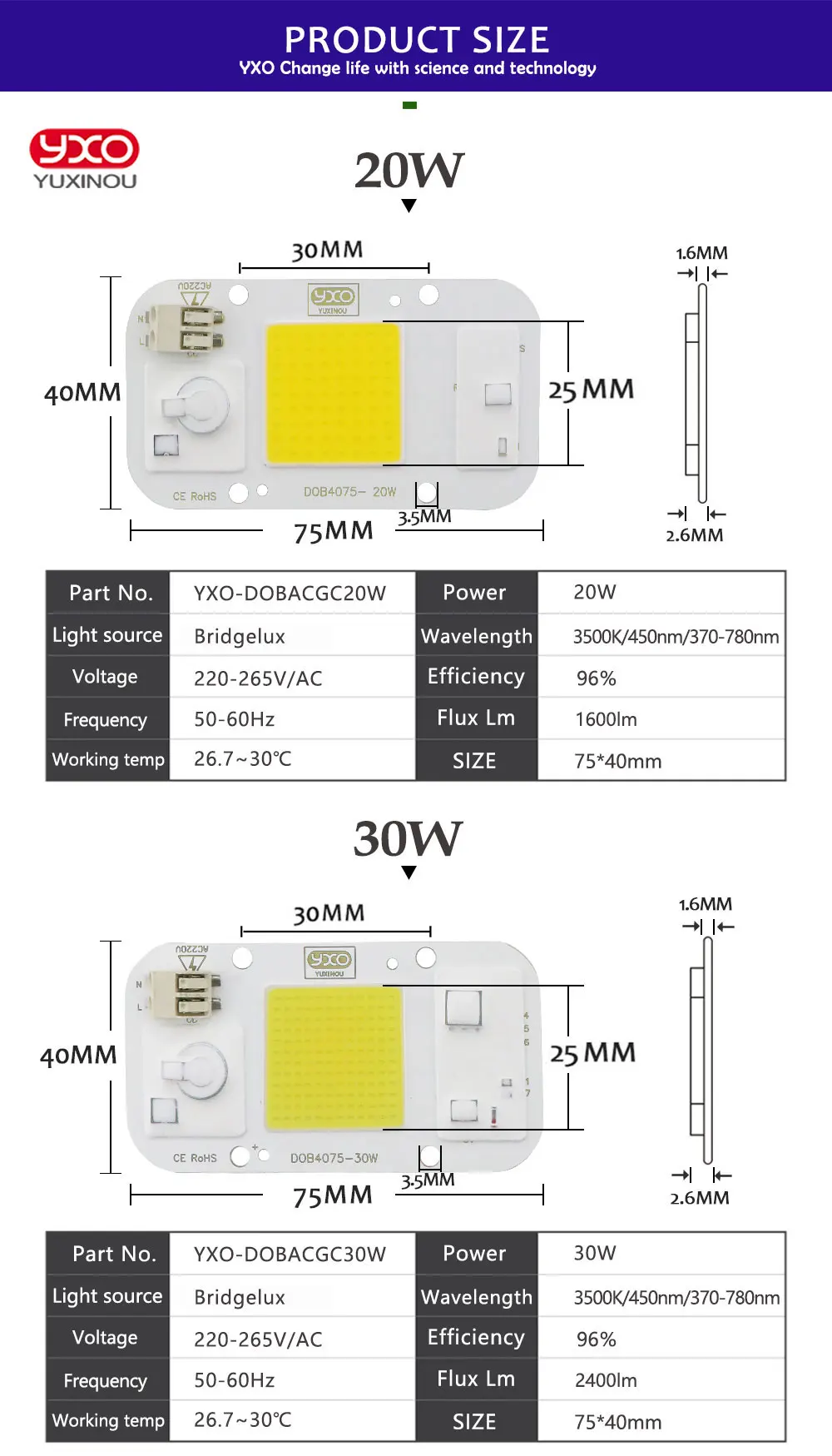 SMD COB Точечный светильник AC 220 В DOB чип для светодиодной лампы Beans Smart IC 20 Вт 30 Вт 50 Вт энергосберегающая наружная лампа белый/теплый супер яркий светильник