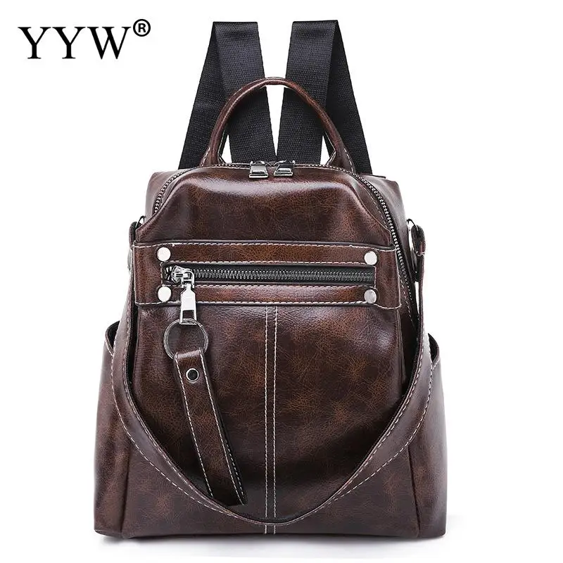 Большой Вместительный кожаный рюкзак, черный рюкзак Mochila Feminina для женщин, повседневные Рюкзаки для путешествий, сумки на плечо для девочек, коричневые