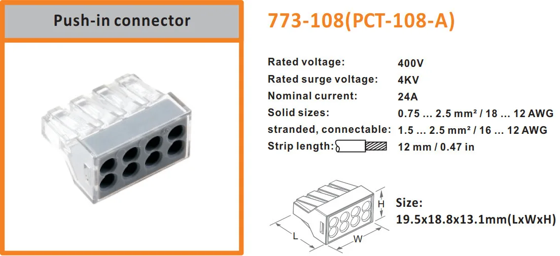 (10 шт./кор.) PCT-108 8P разъемами проводки для распределительной коробки 8 pin Клеммная