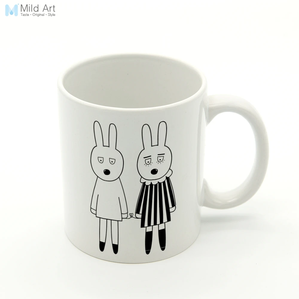 Черно белая керамическая чашка для воды Kawaii Rabbit Animals Ice креативные детские