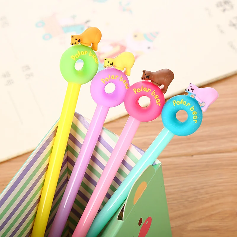 

100 PCS Learning Stationery Cartoon Polar Bear Donut Neutral Pen Cute Students Water-based Creative Office Pen Kawaii School