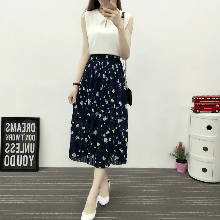 Весна лето 2019 Женская длинная Плиссированная юбка миди из шифона с высокой