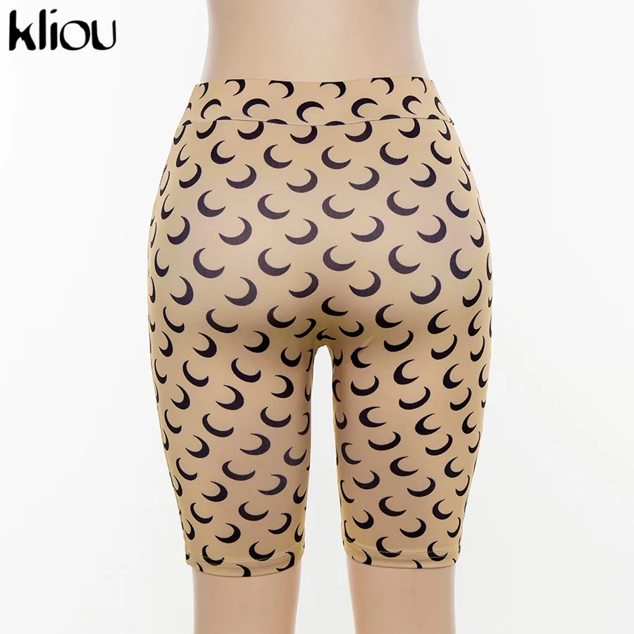 Kliou women skinny shorts elastic high waist fitness short print trousers summer female casual fashion street short pants