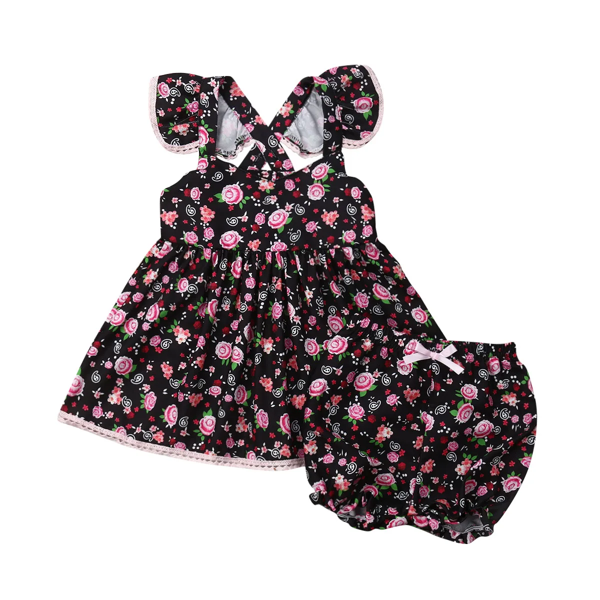 

Комплект одежды из 2 предметов для маленьких девочек,: Топ с цветочным бантом, платье, шорты, трусы