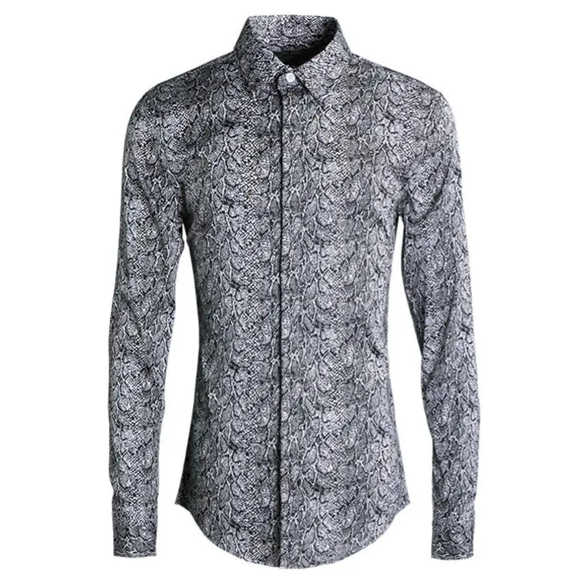 

New arrival Men high quality cotton Originally Python Printed Men Fashion Casual Mens Long Sleeve Shirts plus size MLXL2XL3XL4XL