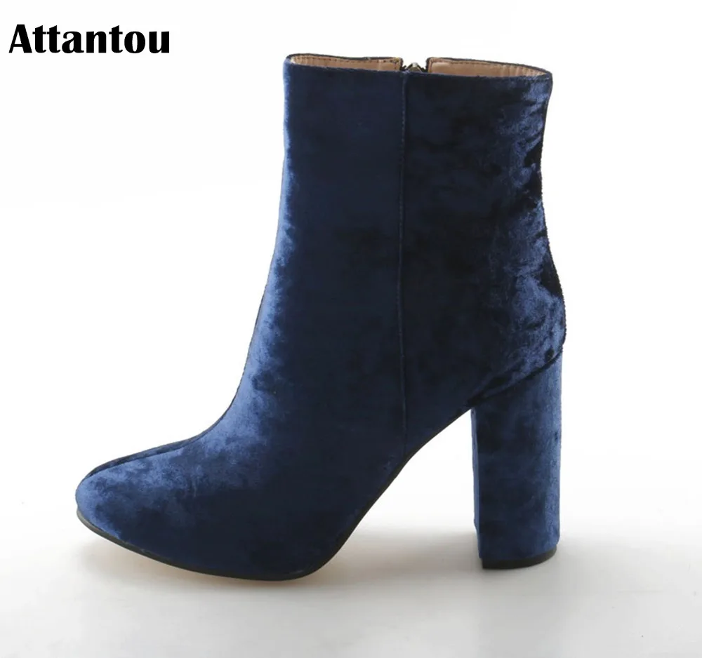 

Attantou Fashion Women Boots Chunky High Heeled Ankle Boots Shoes Brand Women Shoes Autumn Winter Snow Botas Femininos