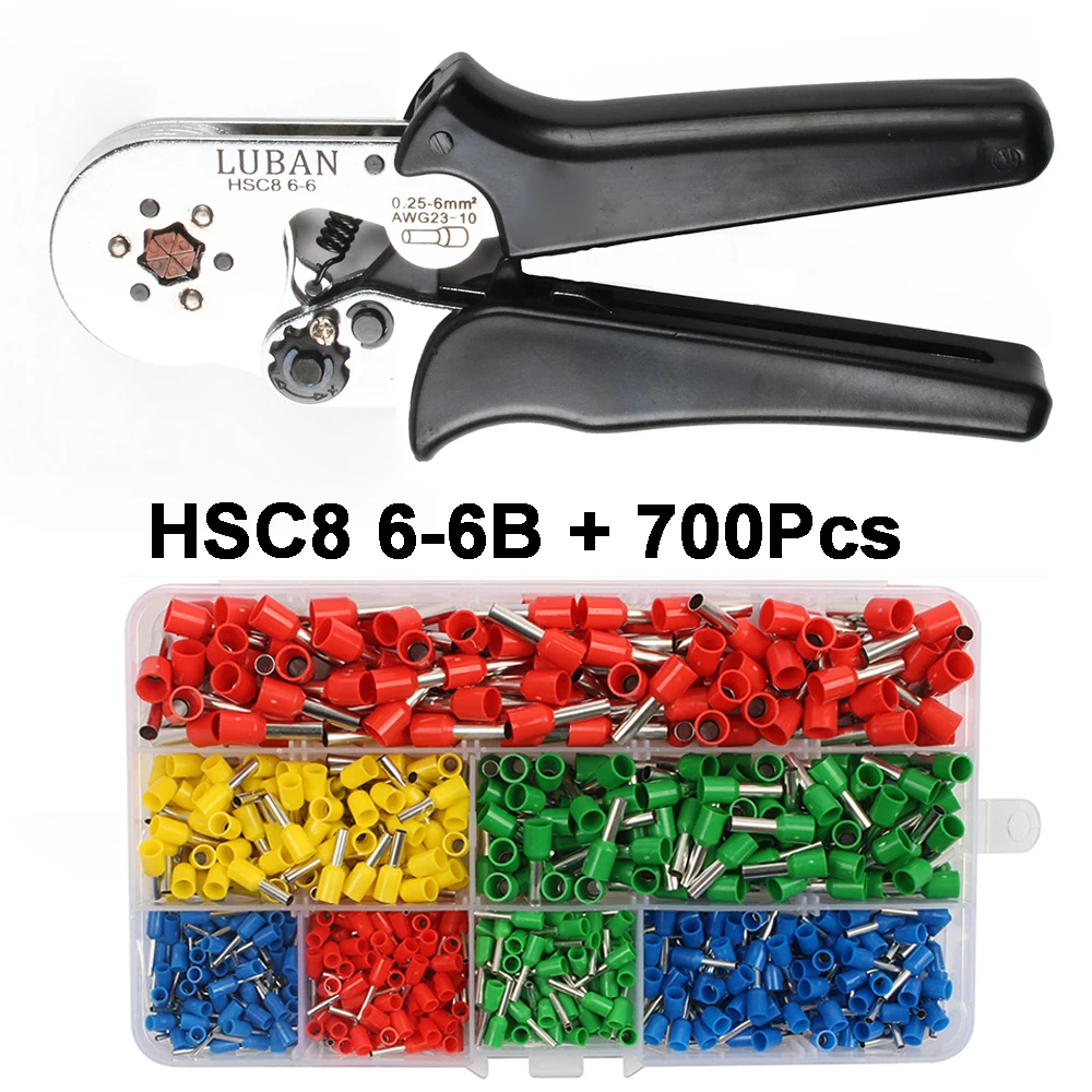 6-6B 700pcs HSC8 6-6A шестигранные мини-типа саморегулируемые обжимные плоскогубцы 0,25-6 мм обжимные инструменты многофункциональные плоскогубцы для коннектора 23-10 AWG 10S - Цвет: 6-6B 700pcs