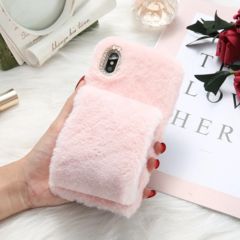 Simple Warm Fur Case For iPhone X XR XS MAX 8 Plus Soft Silicone TPU Phone Cover Wristband Strap Cases 6 6s 7 |