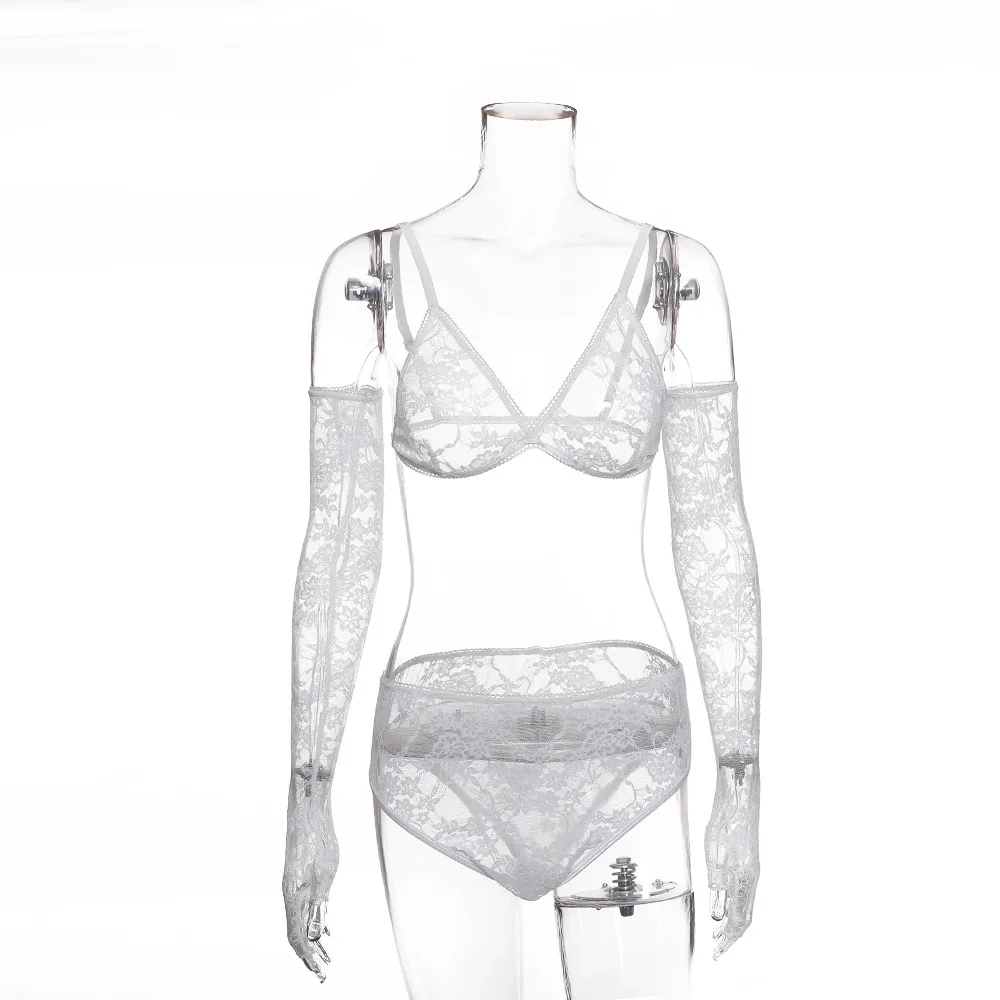 Прозрачный бандажный кружевной бюстгальтер с перекрестным ремнем комплект