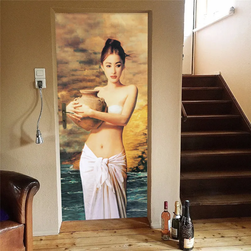 

Door Sticker 3D European Portrait Wallpaper Poster Living Room Bedroom Home Decor Door Paste PVC Self-Adhesive Door Wall Sticker