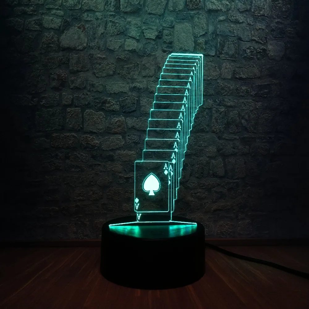 Creative Color Night Light 3D LED USB Magician Decorated Poker Spades A Bedside Table Lamp Decor Children Kids toy | Освещение
