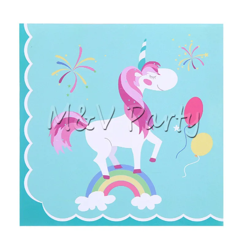 Cartoon Green Unicorn Theme Party Disposabke Tableware Paper Cup Plates Flag Napkin Birthday Wedding Decoration Supplies | Дом и сад