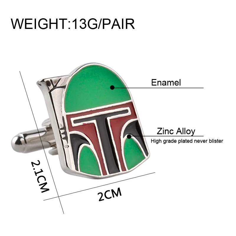 Men's Cufflinks Awesome Movie Star Wars Boba Fett Helmet French Cuff Links for Mens Wedding Groomsmans Gift For Men Whosale | Украшения