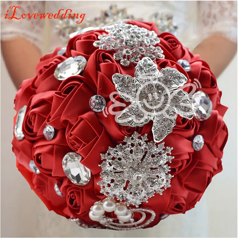 Фиолетовая/слоновая кость/розовый/красный свадебный букет с жемчугом брошь из