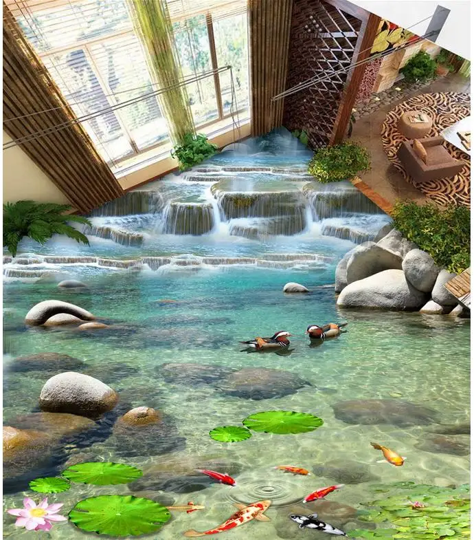 Обои пол mural водопад Ванная комната 3d Пол фрески пользовательские фото