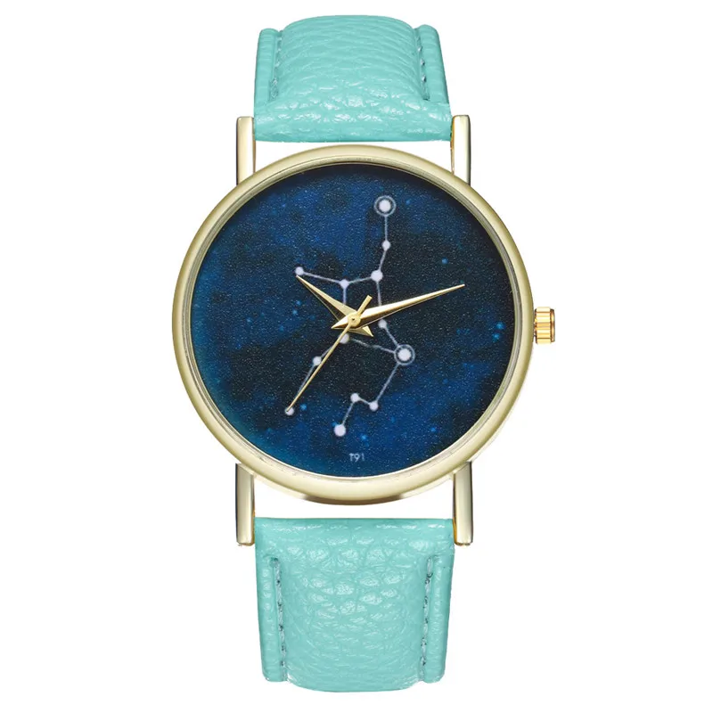FUNIQUE Zodiac женские наручные часы с золотым циферблатом кварцевые принтом созвездия