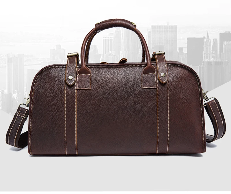 MAHEU Retro Style Leather Travel Handbag Fashion Crazy Horse Mens Leather Bag Shoulder Travel Bag Natural Cow Skin High Capacity