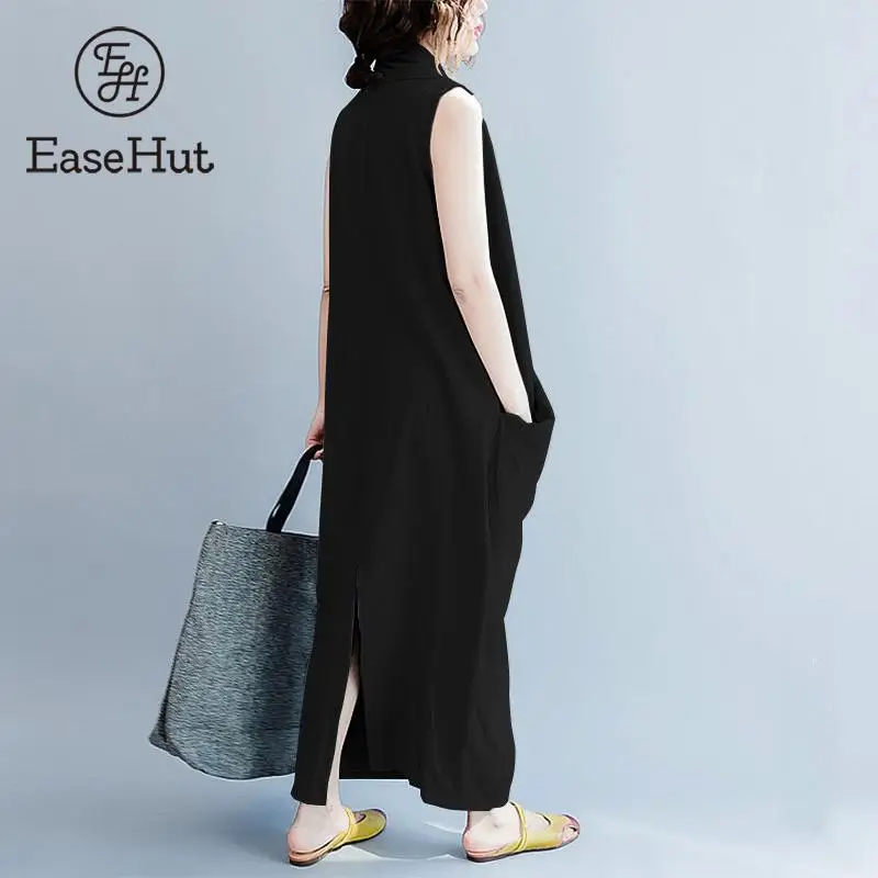 Винтажное женское платье макси EaseHut свободное однотонное с глубоким V образным