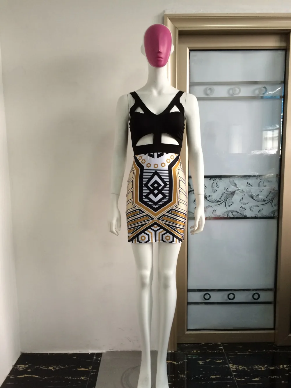 Благородный Летом Платья Партии Выдалбливают Мини Оболочка Bodycon Платье Цифровой