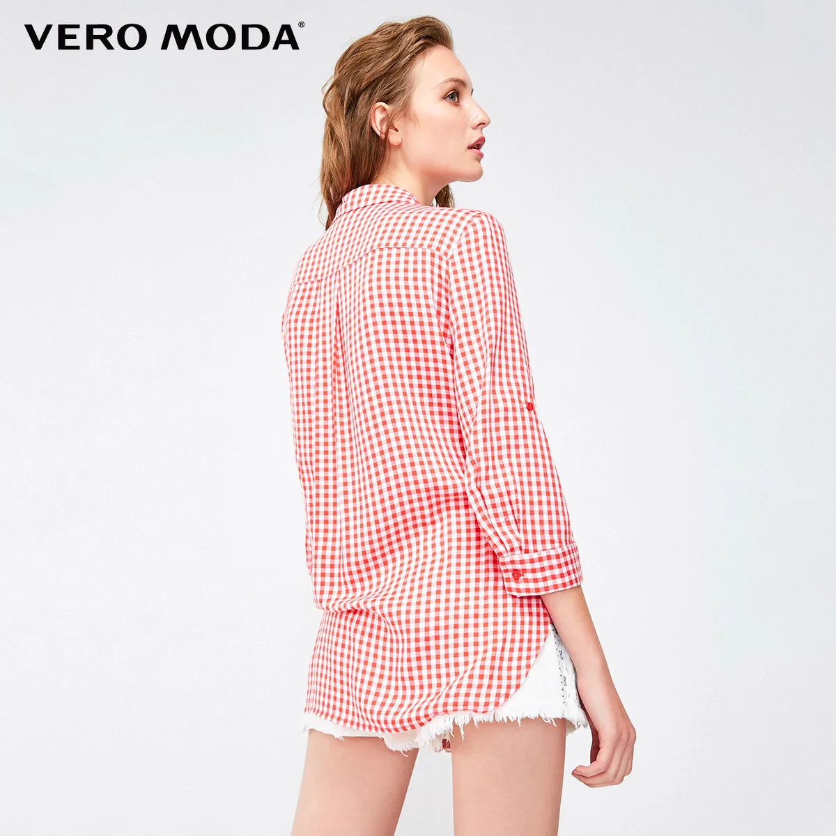 Vero Moda Новая женская клетчатая кружевная двухсторонняя блузка с 3/4 рукавами | 318331503