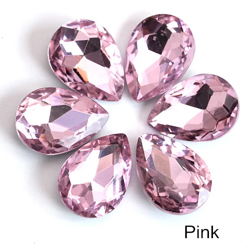 Pink 4 размера, каплевидный кристалл, AB стекло, стразы, заостренный задник, стразы, красный, необычный камень, Круглый, нужен клей для свадебного платья B1242 - Цвет: Pink