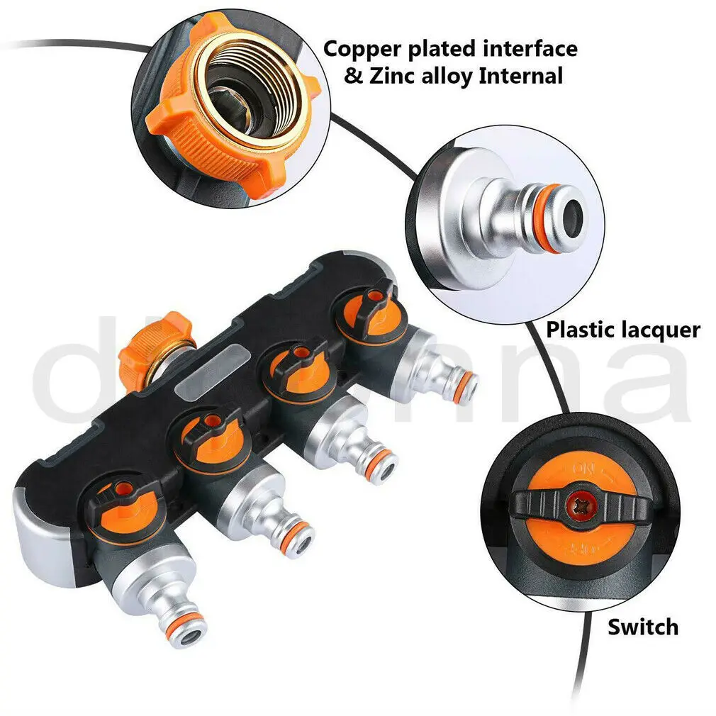 

4 Way Garden Hose Splitter, Outdoor Utility Four Channel Water Rubberized Tap