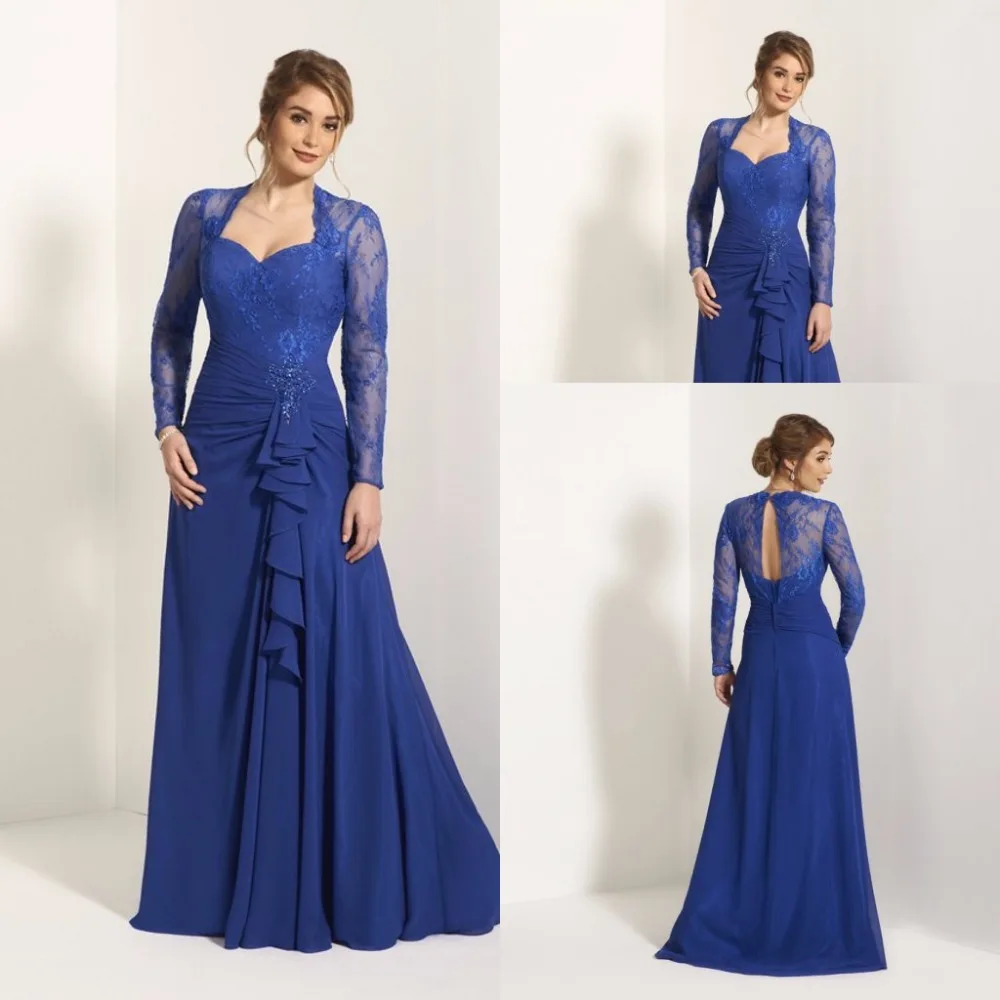 Простые королевский синий кружева мать свадебные платья платье линии невесты