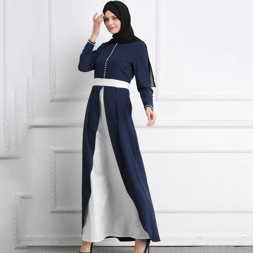 Красивое мусульманское женское платье Abaya Дубай лоскутное с круглым вырезом