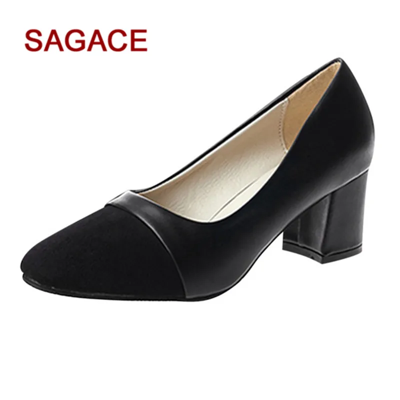 SAGACE/женские классические туфли лодочки с закрытым квадратным каблуком