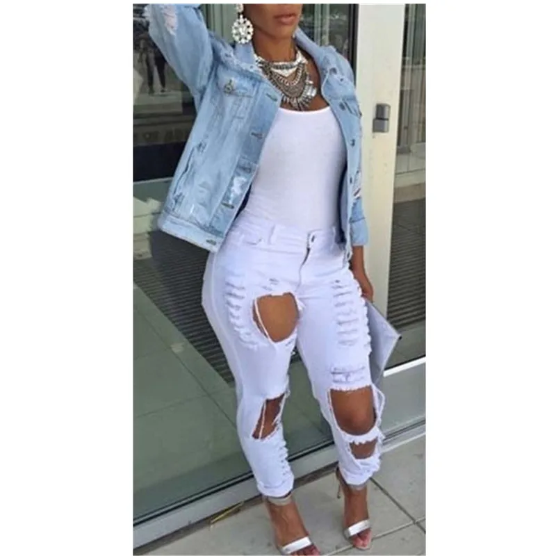 Лидер продаж женская джинсовая куртка в стиле ретро Свободная рваная