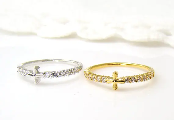 Кольцо женское крошечное с крестом и кристаллами 12 шт./лот|jewelry loop|jewelry christmas giftsjewelry gift bags wholesale |