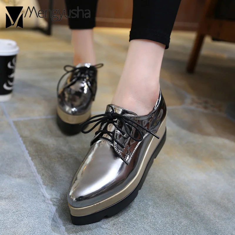 Туфли-броги из лакированной кожи на высоком каблуке в Корейском стиле Туфли