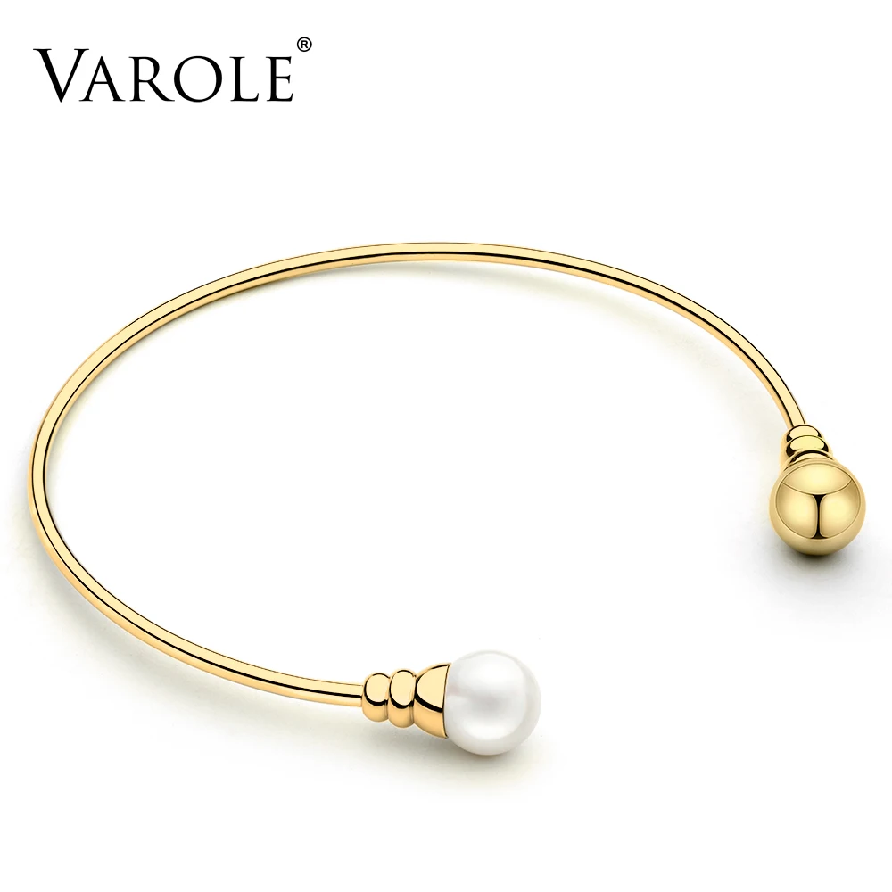 Gold Color Колье VAROLE, колье с жемчугом и бусинами, золотое ожерелье, колье из нержавеющей стали для женщин, Ювелирное колье - Окраска металла: Gold Color