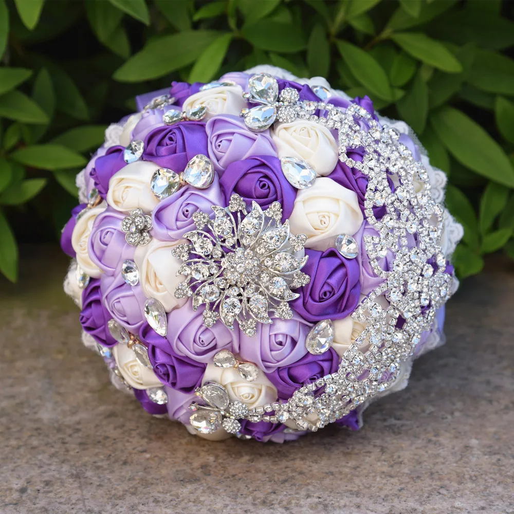 Wedding Bouquet Blush Bride Holding Flowers Artificial Bouquet Ribbon Rhinestone Pearl Bouquet Decoration Bride Groom Dance