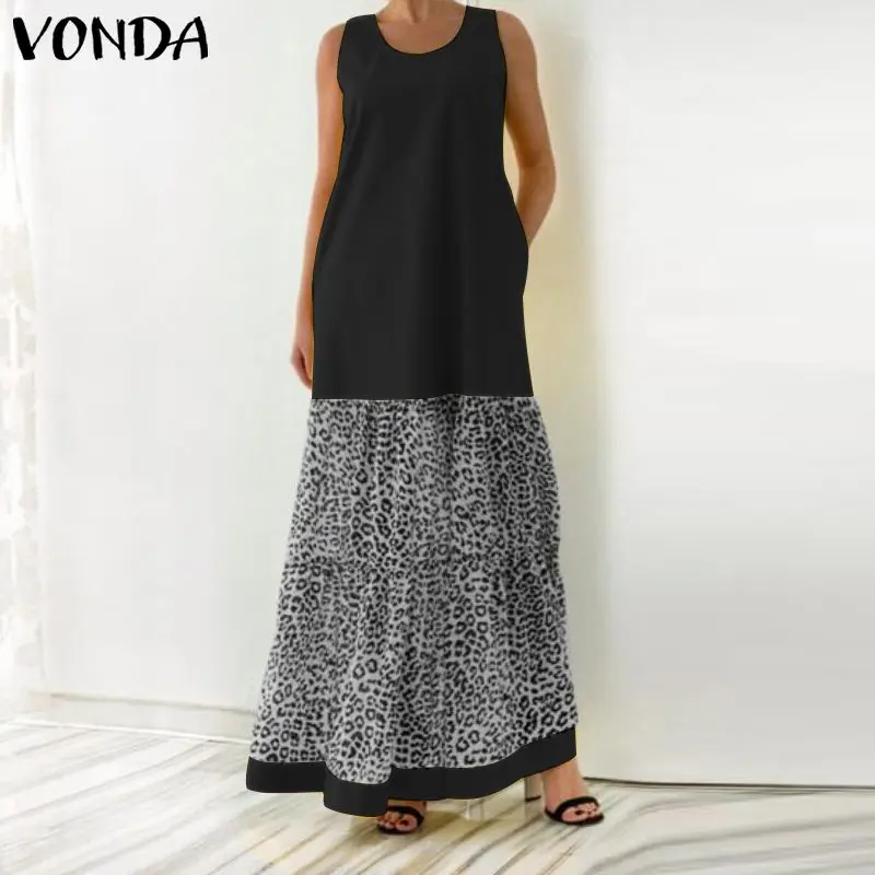 VONDA женское длинное платье макси с леопардовым принтом свободное Повседневное