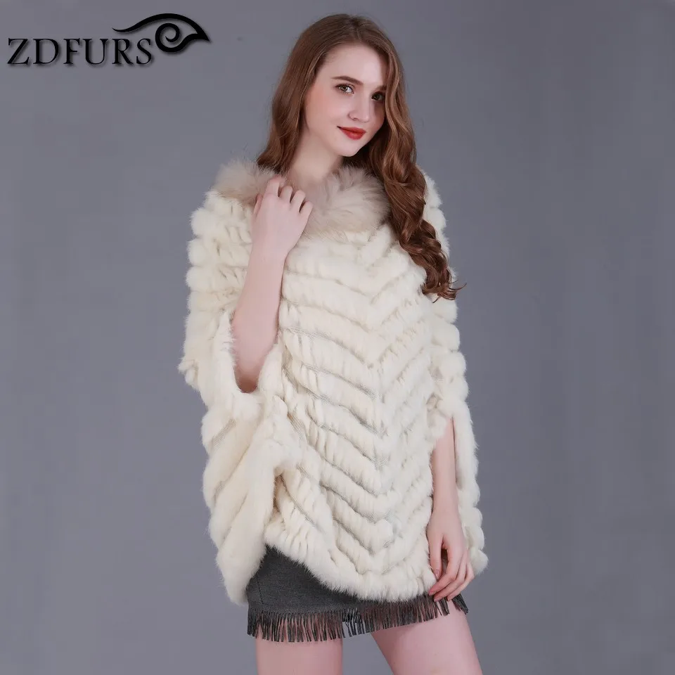 ZDFURS * Новинка модная шаль из натурального кроличьего меха шерстяной пончо