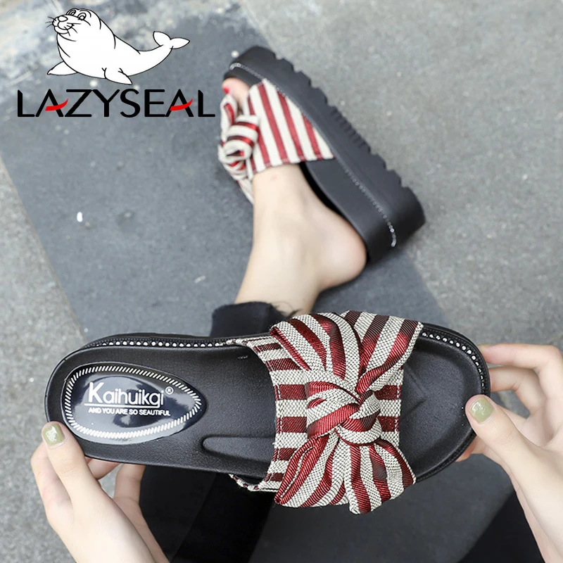 LazySeal/шлепанцы на толстой танкетке Женская обувь для девочек Летние домашние