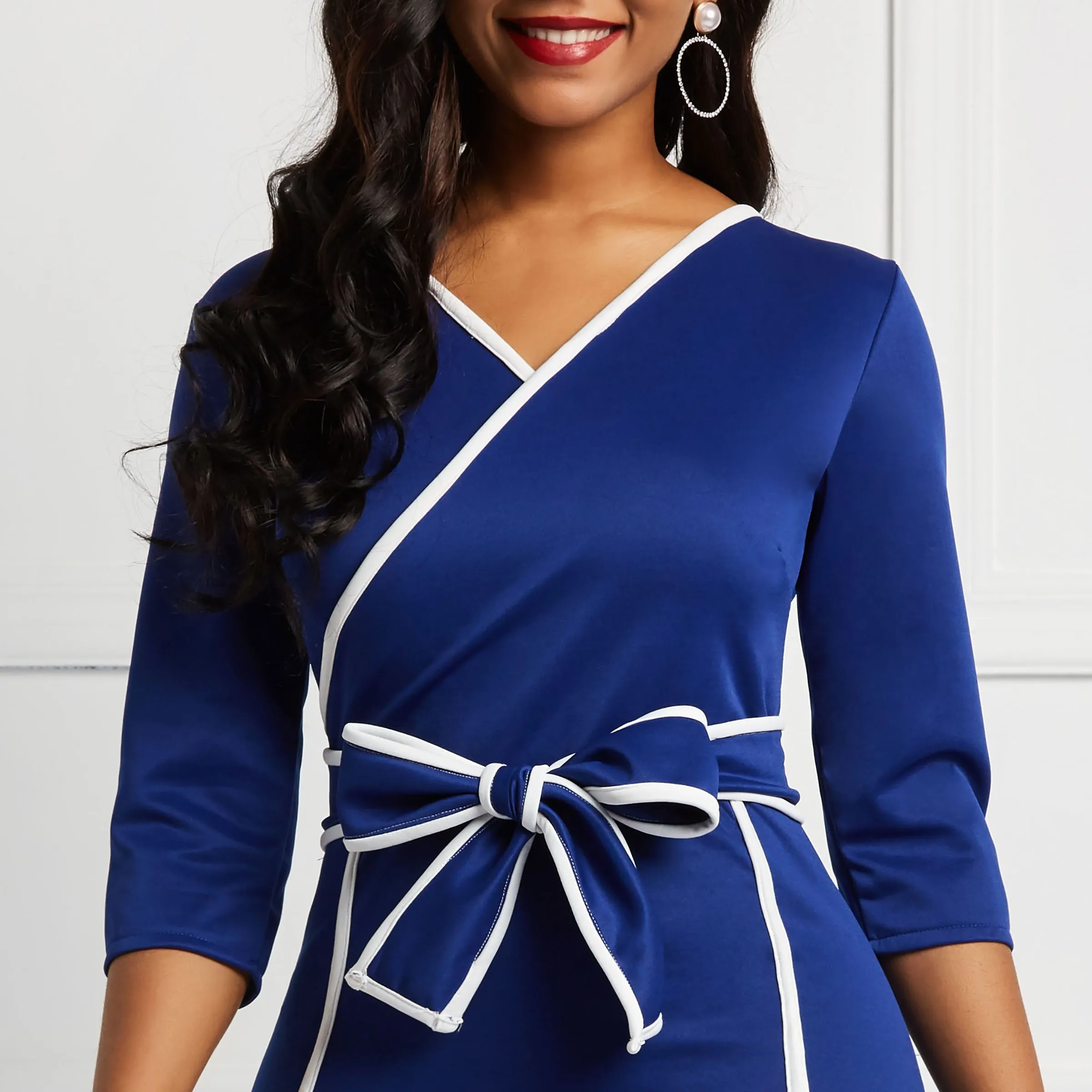 Женское платье с длинным рукавом Русалка Falbala v образным вырезом цвет блок