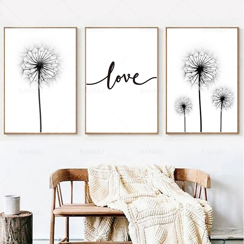 

Nordic Dandelion and love Art Print Poster Canvas Painting Wall Pictures for Bedroom Living Room Home Decor no frame