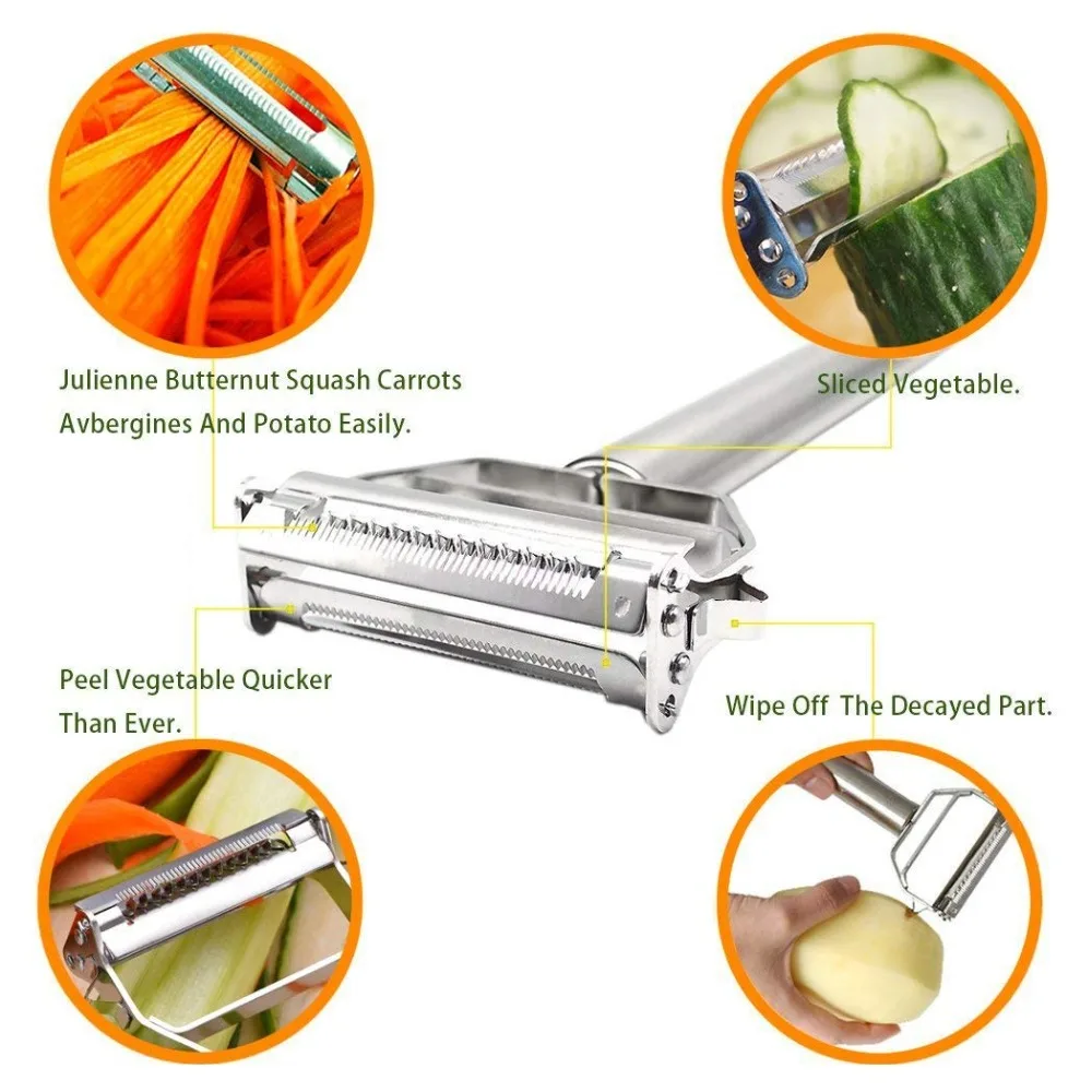 2 in 1 Julienne Vegetable Peeler Ultra Sharp Stainless Steel Slicer Cucumber Carrot Potato Cutter KC1044 | Дом и сад