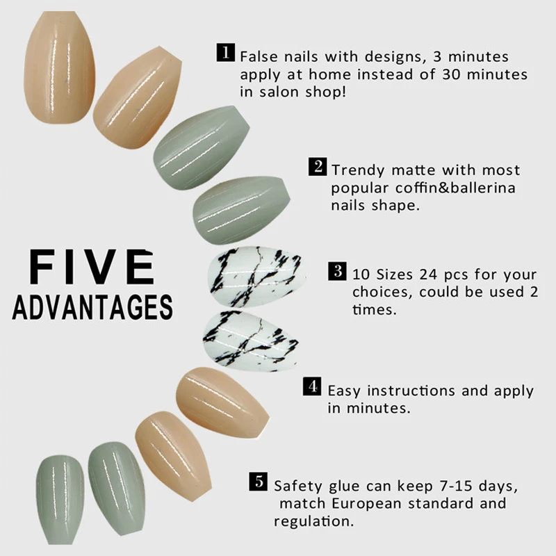 24 шт. накладные ногти на гроб мраморный дизайн полные кончики для ногтей балерины