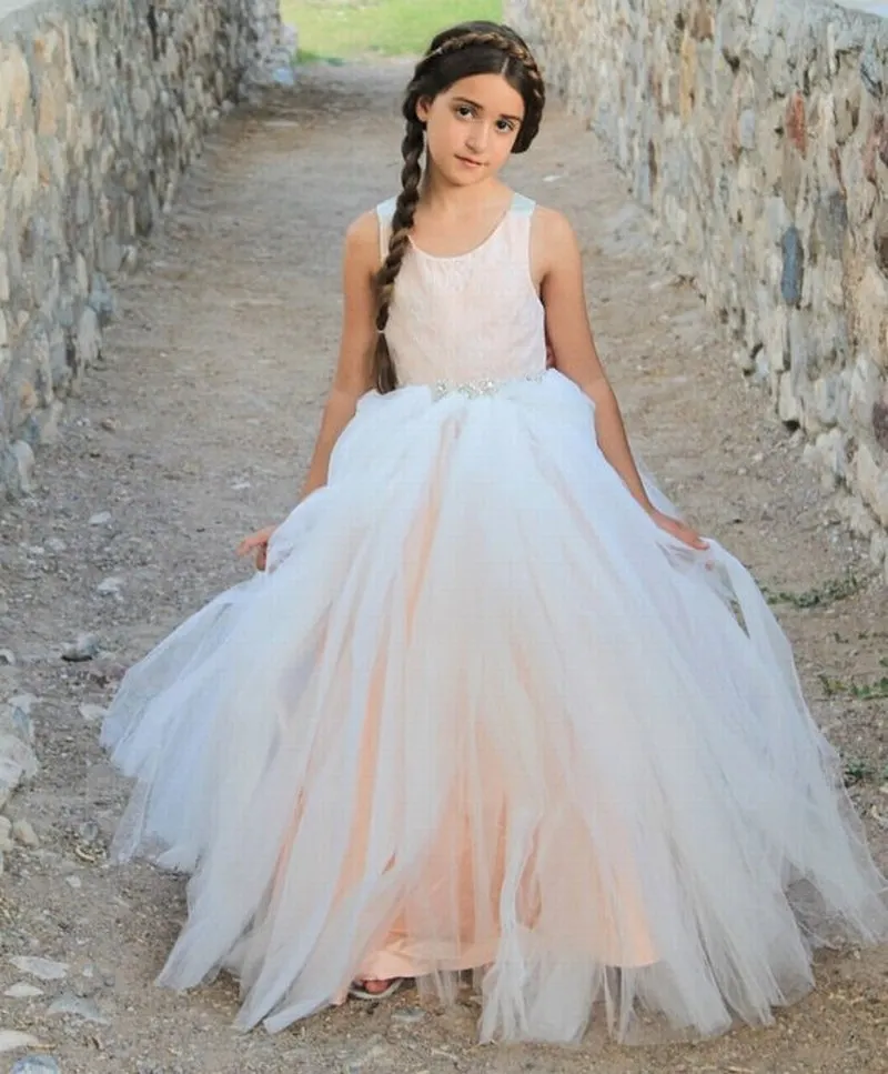 Blush Pink Princess Ballerina Lace Tulle Backless flower girl dress Fashion Gown xk101 (1) | Свадьбы и торжества