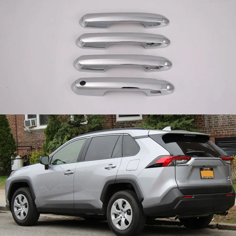 

2pcs Carbon fiber/Chrome ABS Chrome Door Handle Cover Trims For Toyota Rav4 2018 2019